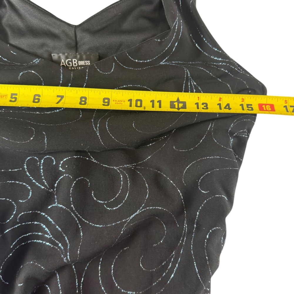 AGB Byer California Black Silver Glitter Swirl‎ Ruched Maxi Dress Size 12 V-Neck - Picture 3 of 6